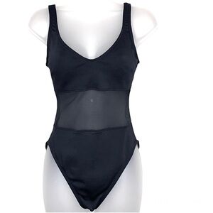 La Blanca Black Sheer Mesh Waist Padded One Piece Swimsuit Bathing Suit 6 Beach